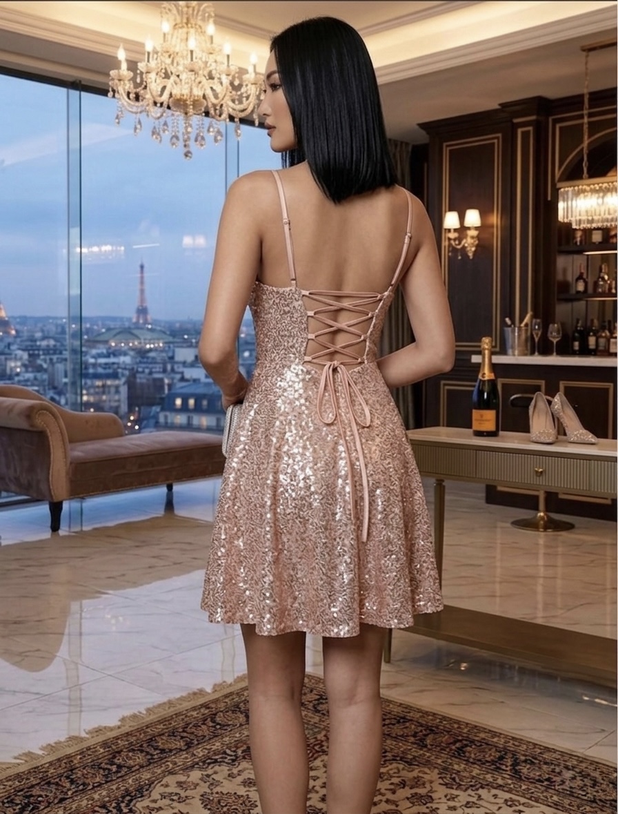 Aura Pink Shimmer Cocktail Dress - Image 2