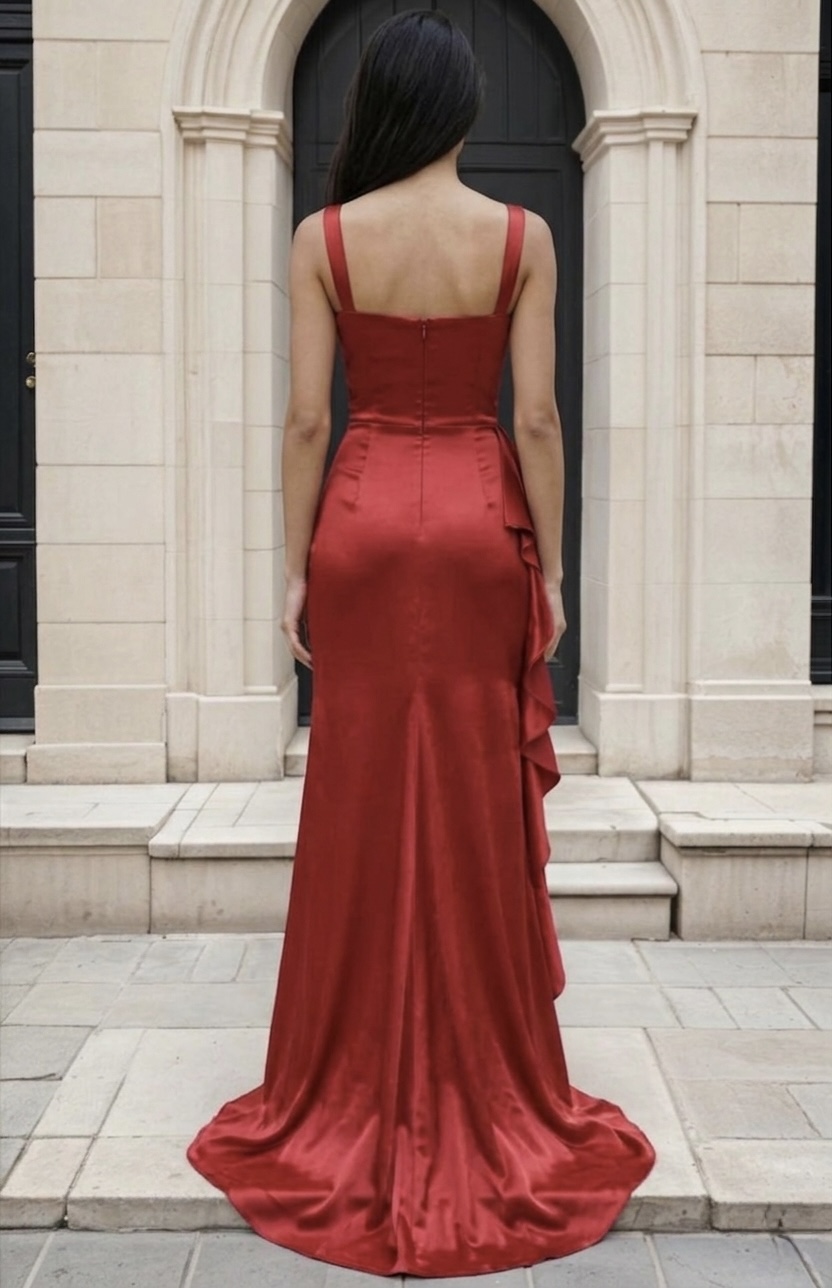 Red Etoile Satinee Ruffled Gown - Image 2