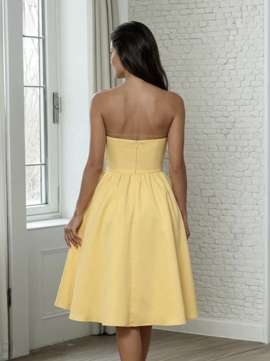 Yellow Strapless Lumiére A- Line Dress - Image 2