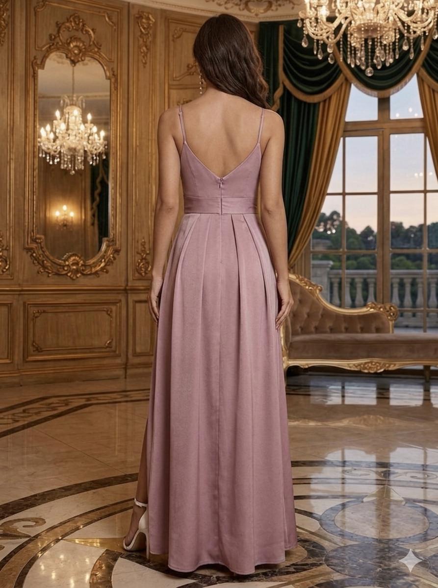 Soft Pink Lumière V-Slit Strap Gown - Image 2
