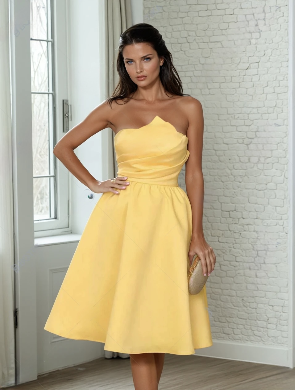 Yellow Strapless Lumiére A- Line Dress